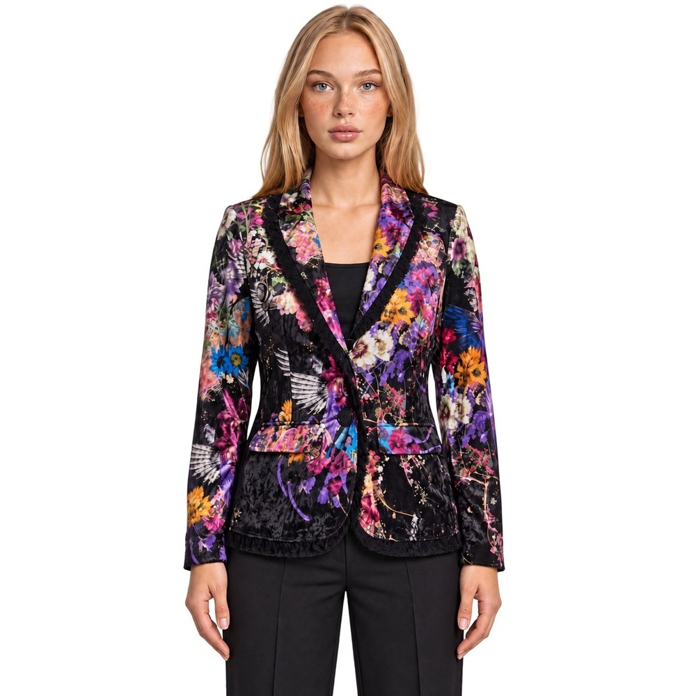 Alberto Makali Blazer Jacket Womens Size XL Black Floral Velvet Lace Vintage Top